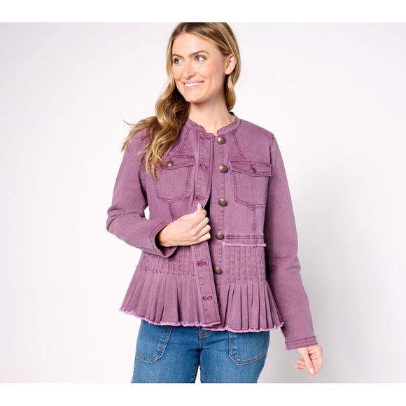 LOGO by Lori Goldstein Women's Plus Sz Jacket 28 Twill w Pleated Purple A667960 - Picture 1 of 4